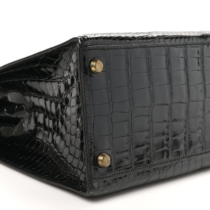 Hermes Shiny Porosus Crocodile Kelly Sellier 32 Black 9 of 10
