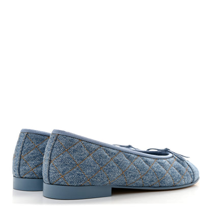 Chanel Denim Quilted CC Cap Toe Ballerina Flats 37.5 Light Blue 5 of 10
