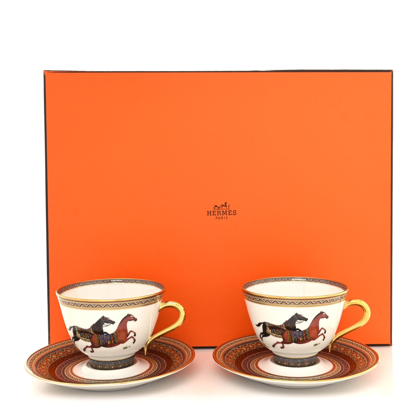 Porcelain Cheval d'Orient Tea Cup and Saucer Set of 2