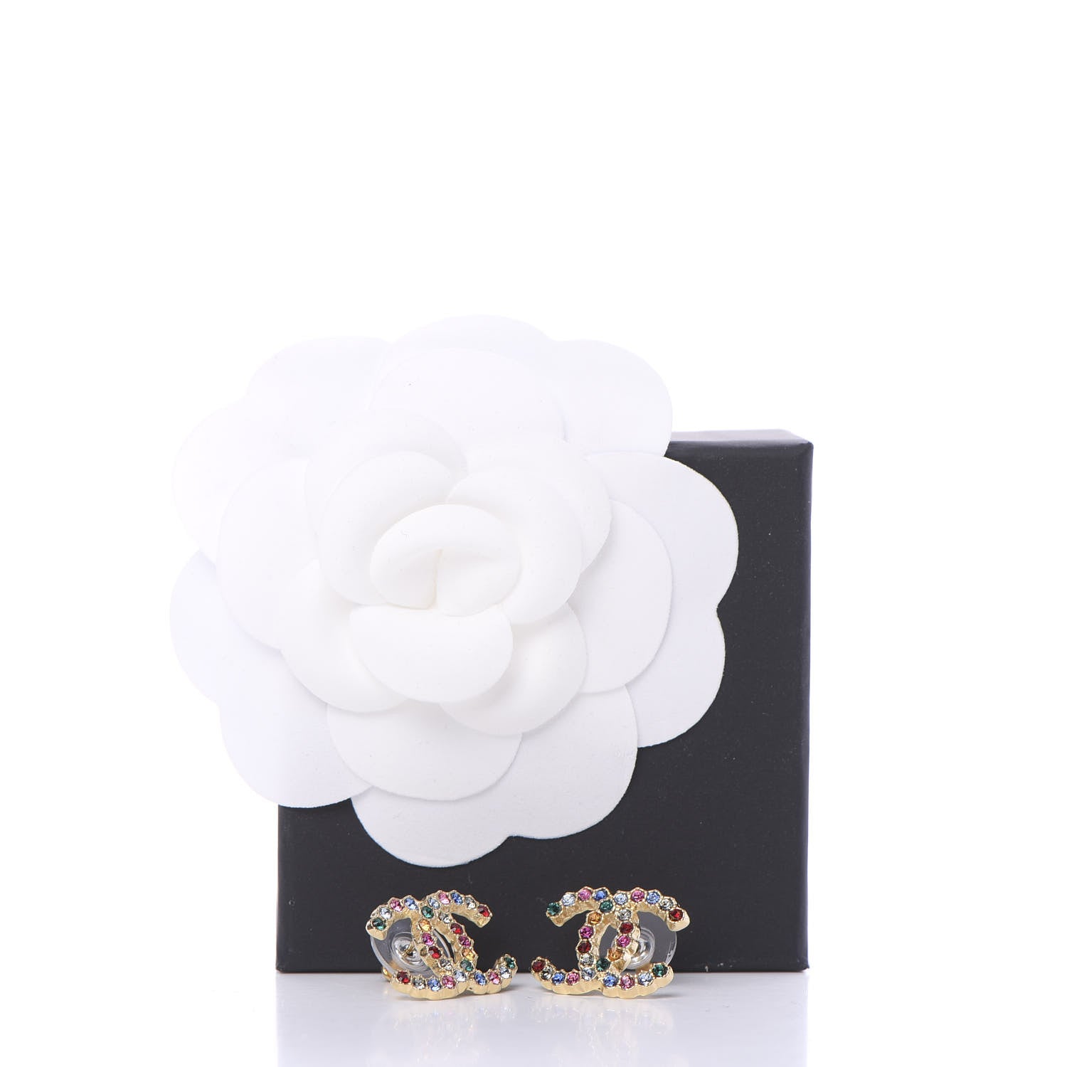 Chanel Crystal CC Stud Earrings Gold Multicolor 5 of 5