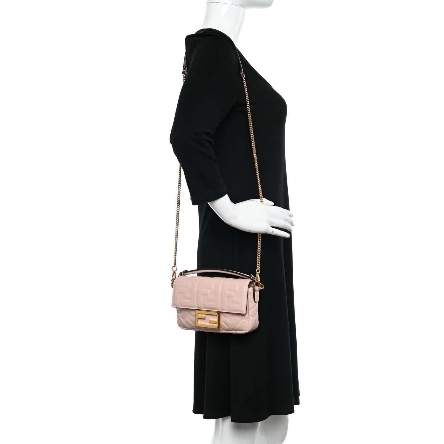 Fendi Nappa FF 1974 Embossed Mini Baguette Rosa Quarzo 2 of 14