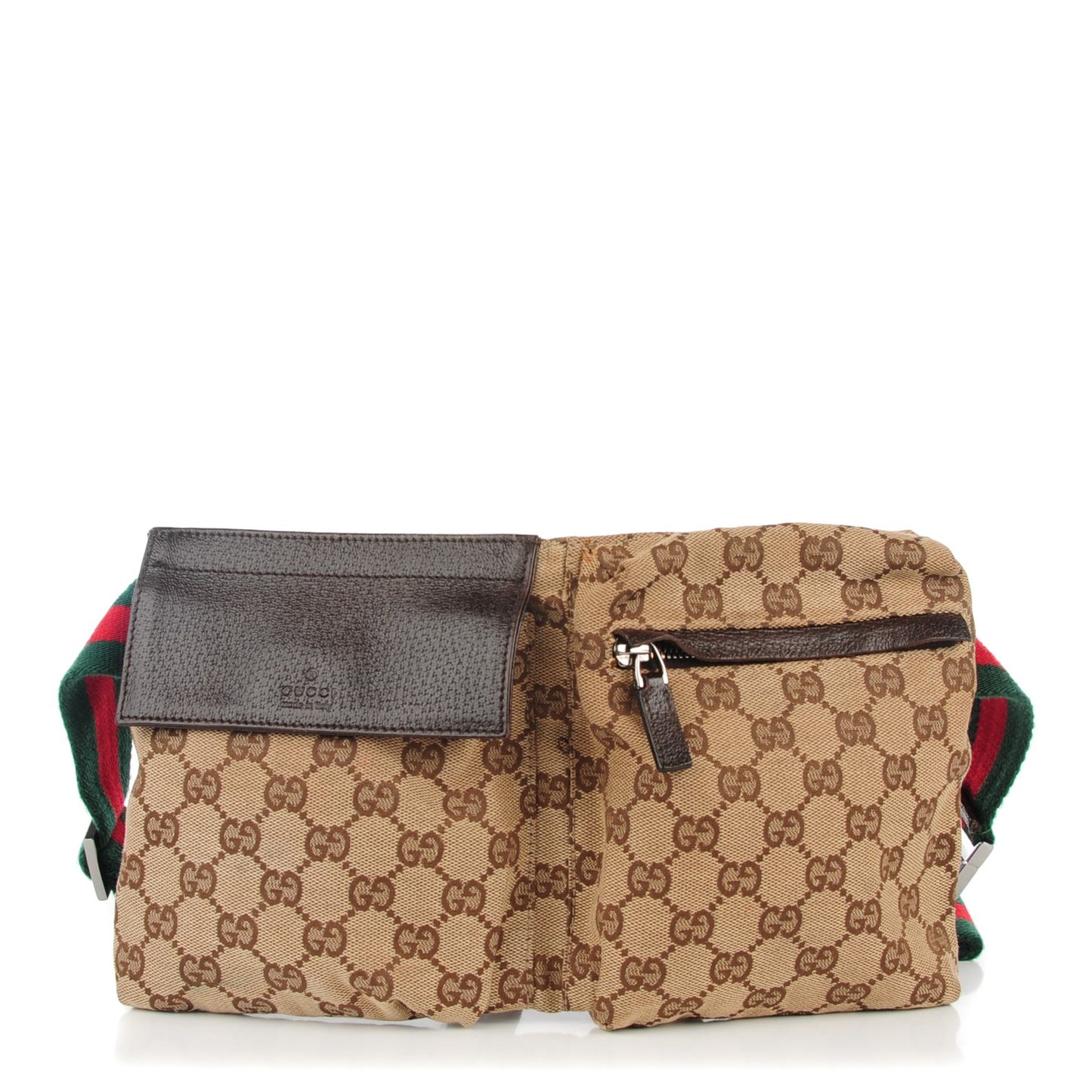 GG Monogram Web Double Pocket Belt Bag Dark Brown