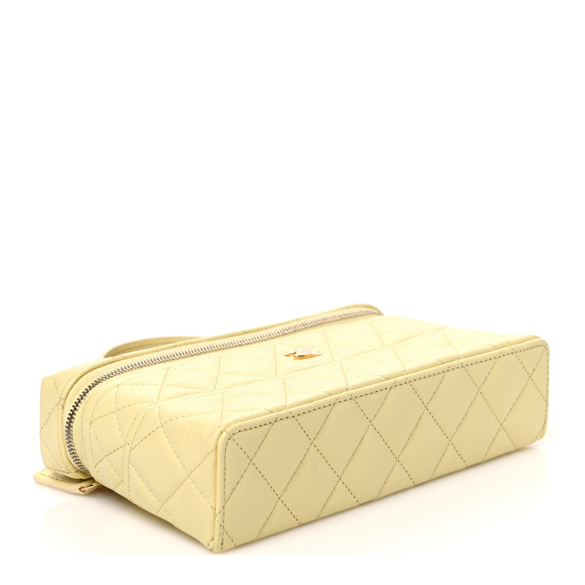 Caviar Quilted Trendy Handle Slim Vanity Light Yellow
