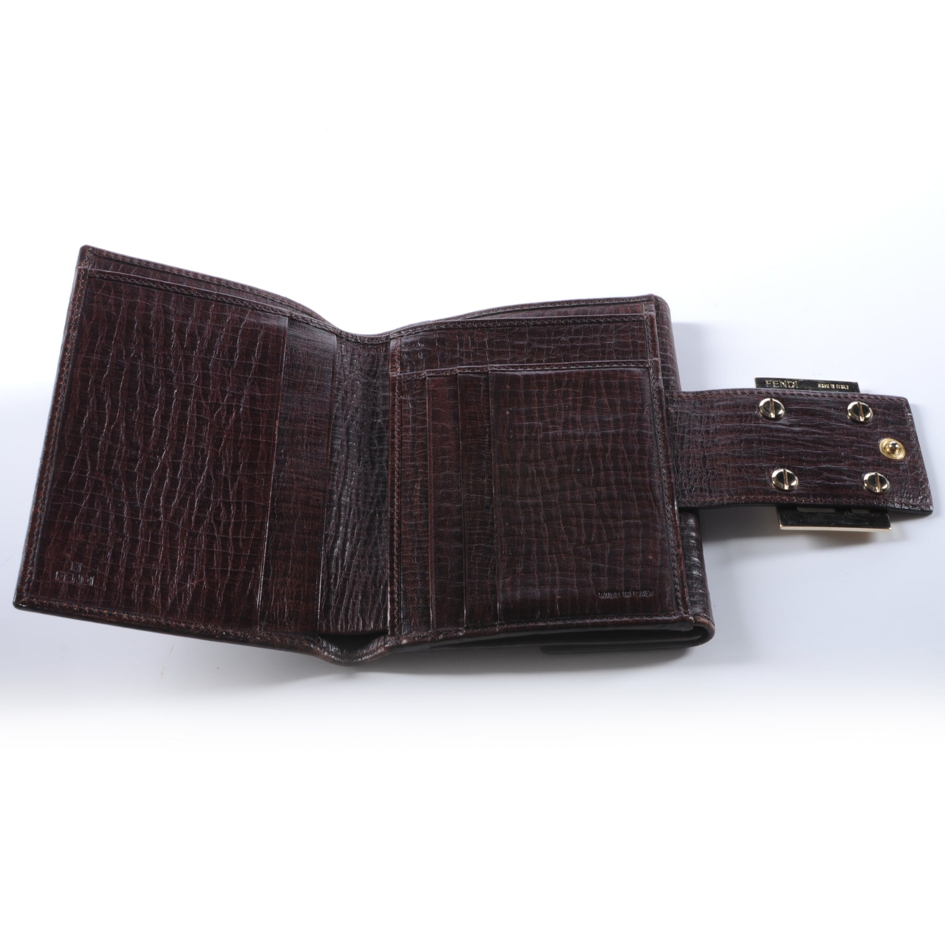 Fendi Zucchino Vitello Compact Wallet Mogano Panna Bruciato 4 of 7