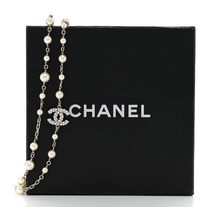 Chanel Pearl Baguette Crystal CC Long Necklace Silver 6 of 6