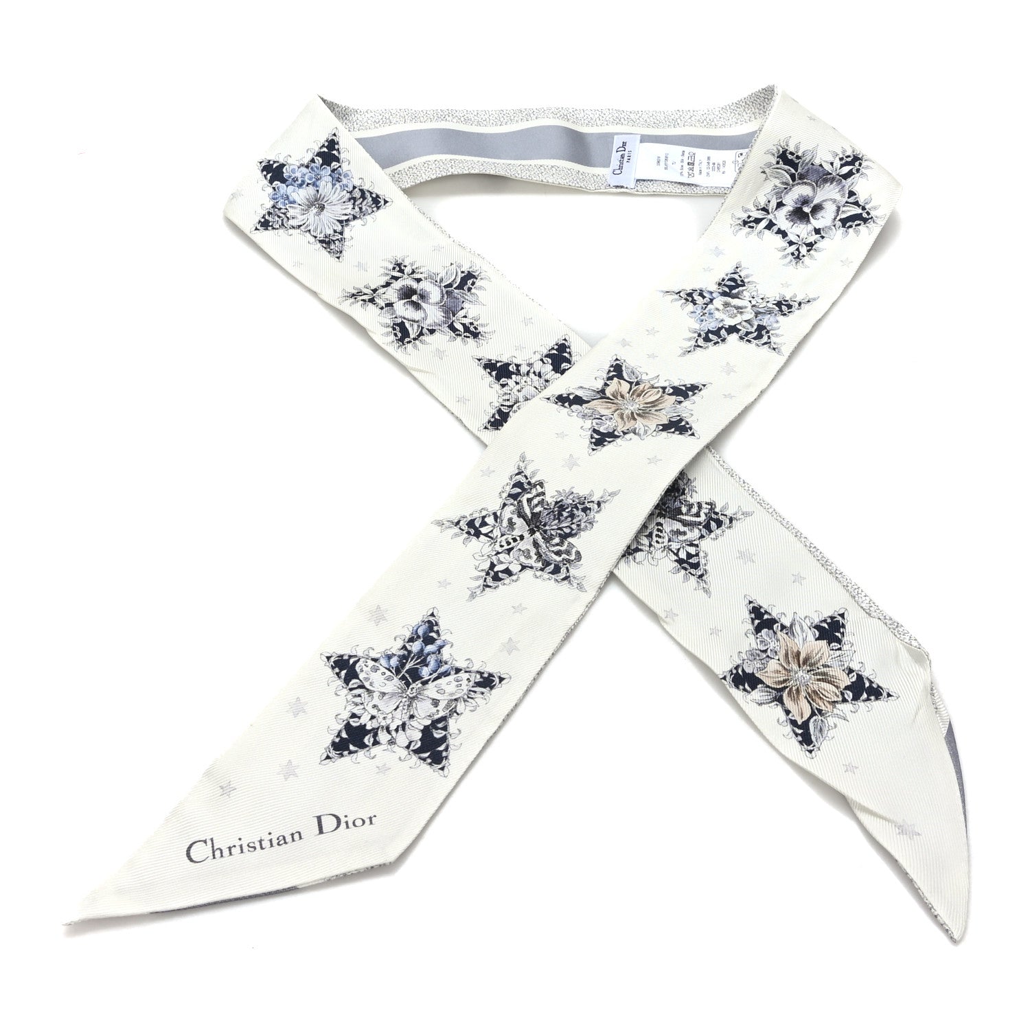 Christian Dior Silk Mitzah Scarf Grey White 1 of 3