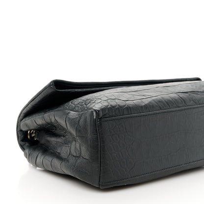 Saint Laurent Calfskin Crocodile Embossed Medium West Hollywood Monogram Fold-Over Black 10 of 11