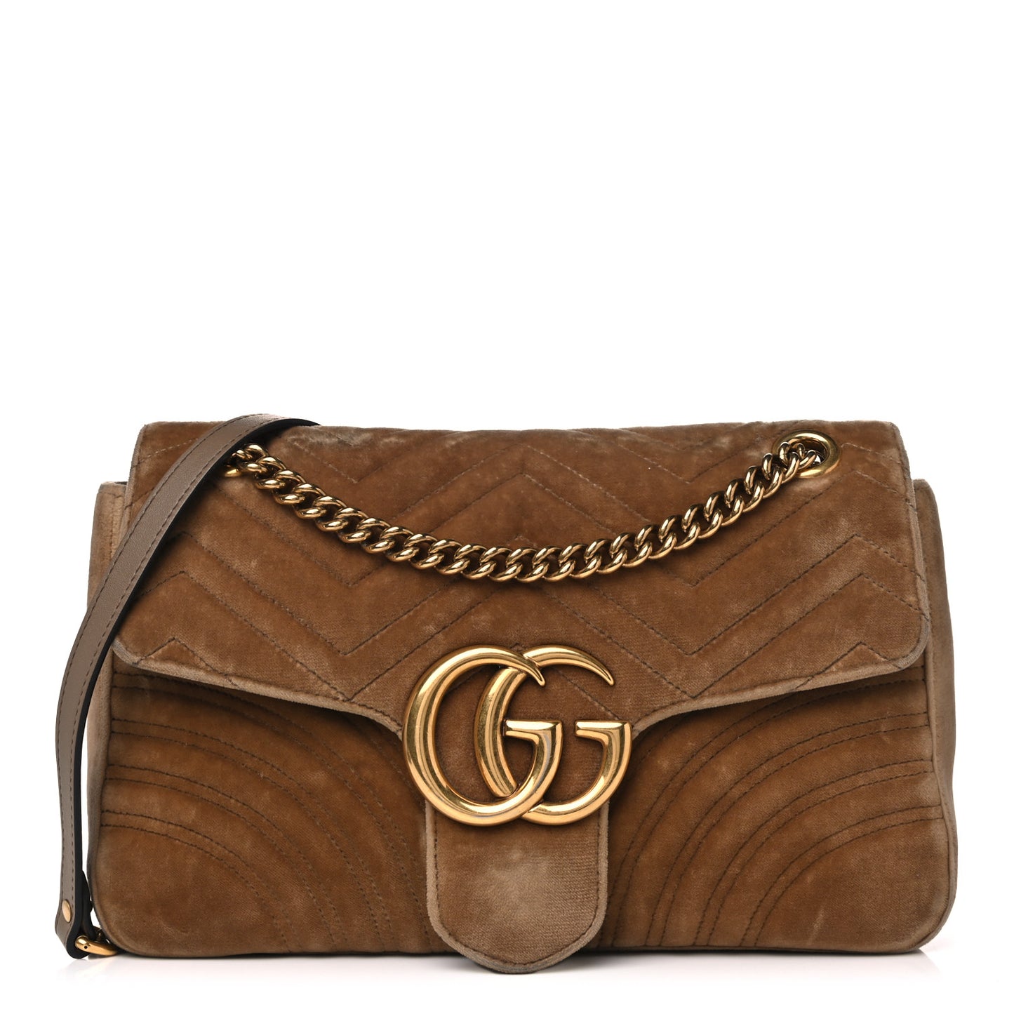 Velvet Matelasse Medium GG Marmont Shoulder Bag Taupe
