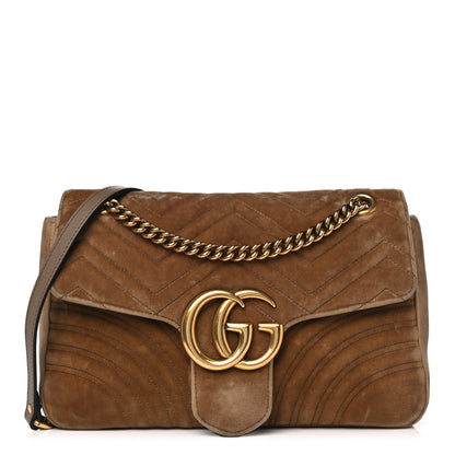 Gucci Velvet Matelasse Medium GG Marmont Shoulder Bag Taupe 1 of 19