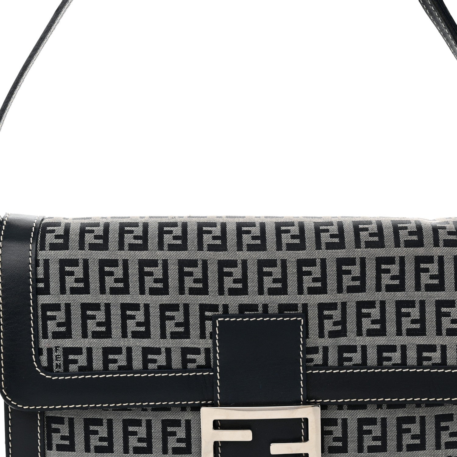 Fendi Zucchino Baguette Shoulder Bag Navy 7 of 11