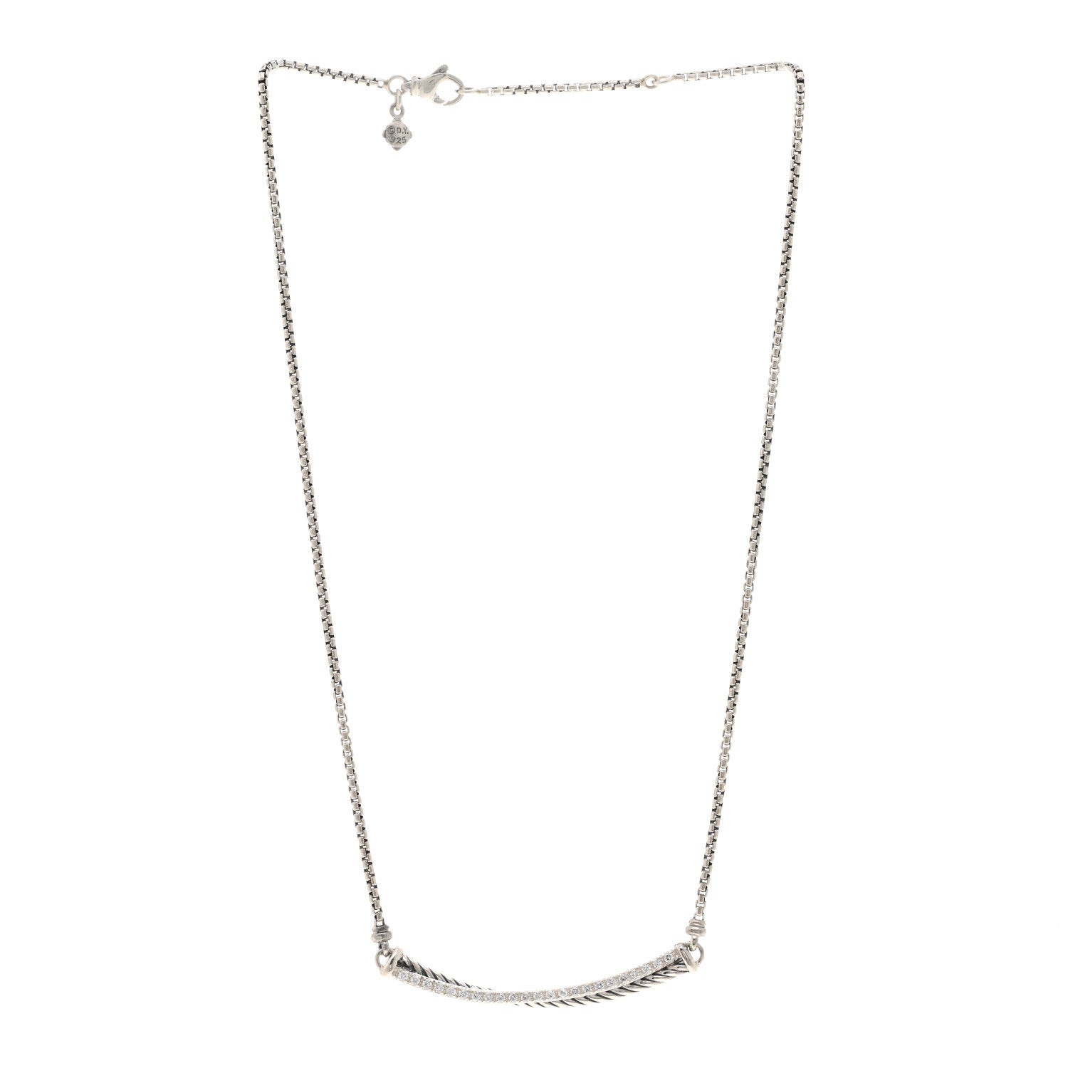 David Yurman Sterling Silver Diamond Crossover Bar Necklace 3 of 5