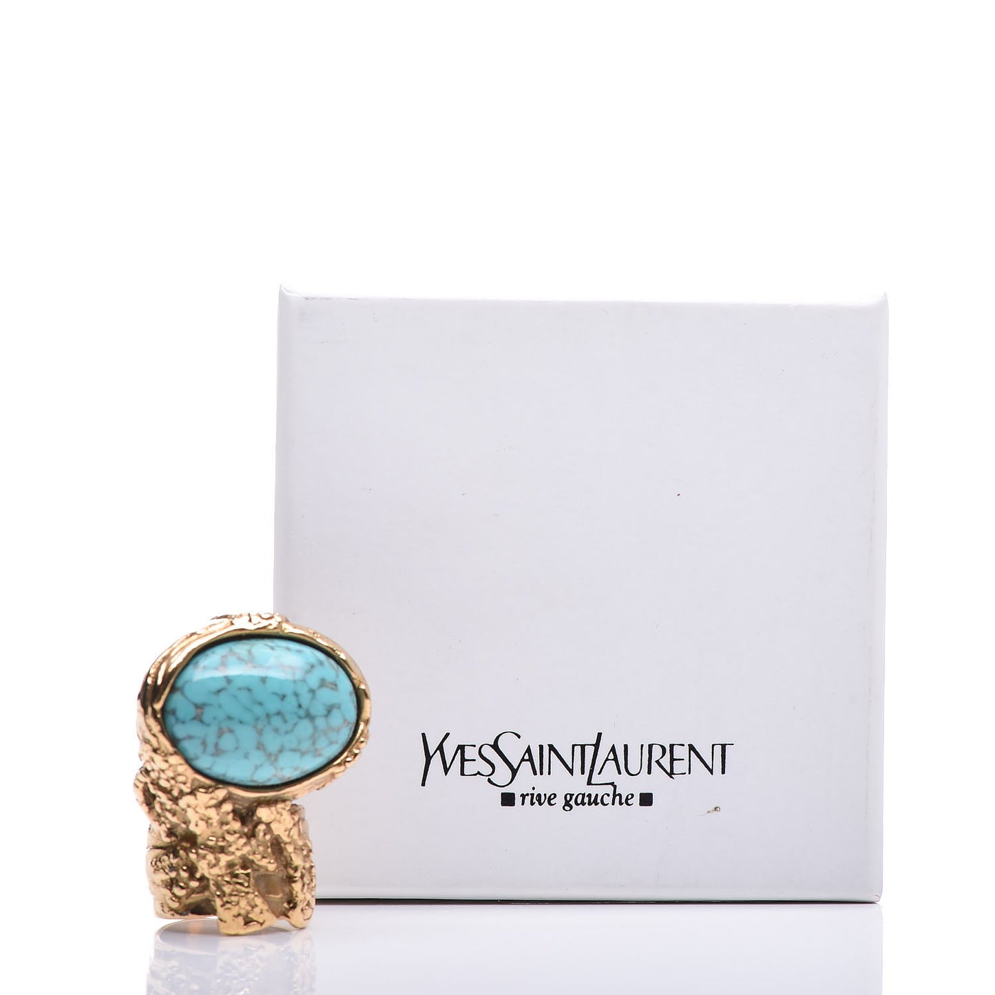 Glass Cabochon Arty Ovale Ring 6 Gold Turquoise