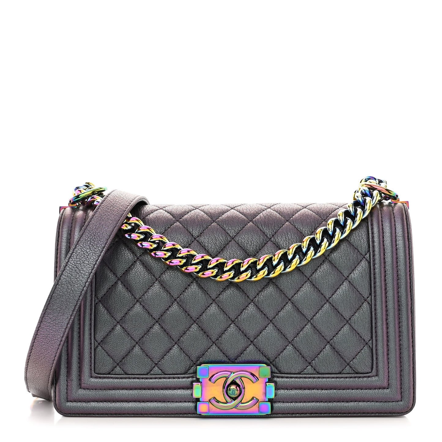 Iridescent Goatskin Quilted Medium Boy Flap Purple