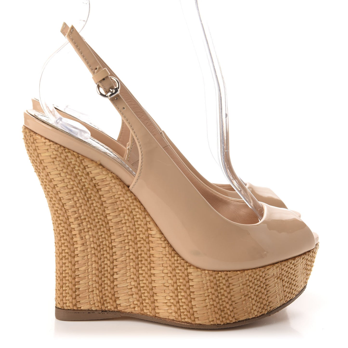 Patent Peep Toe Slingback Wedges 35 Beige