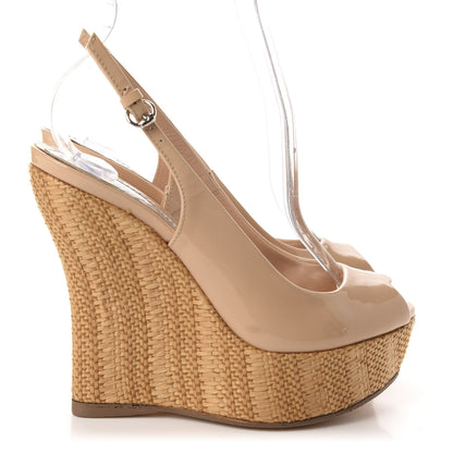 Gucci Patent Peep Toe Slingback Wedges 35 Beige 4 of 10