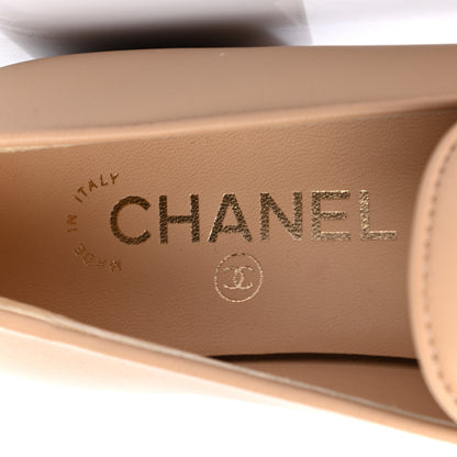 Chanel Lambskin Quilted Womens CC Loafers 37.5 Beige 8 of 9