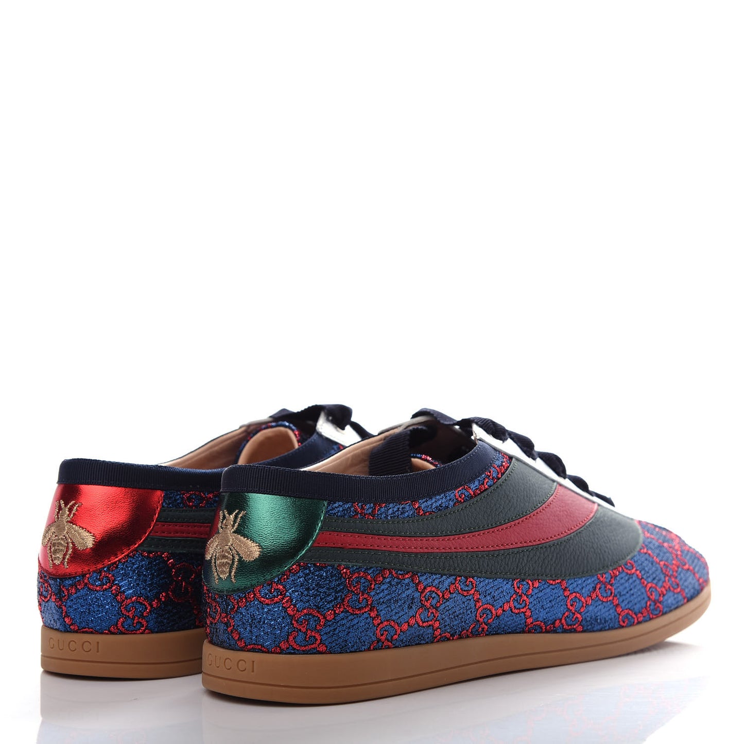 Lurex Calfskin Web GG Monogram Mens Falacer Sneakers 8.5 Iridescent Blue Iridescent Red Silver