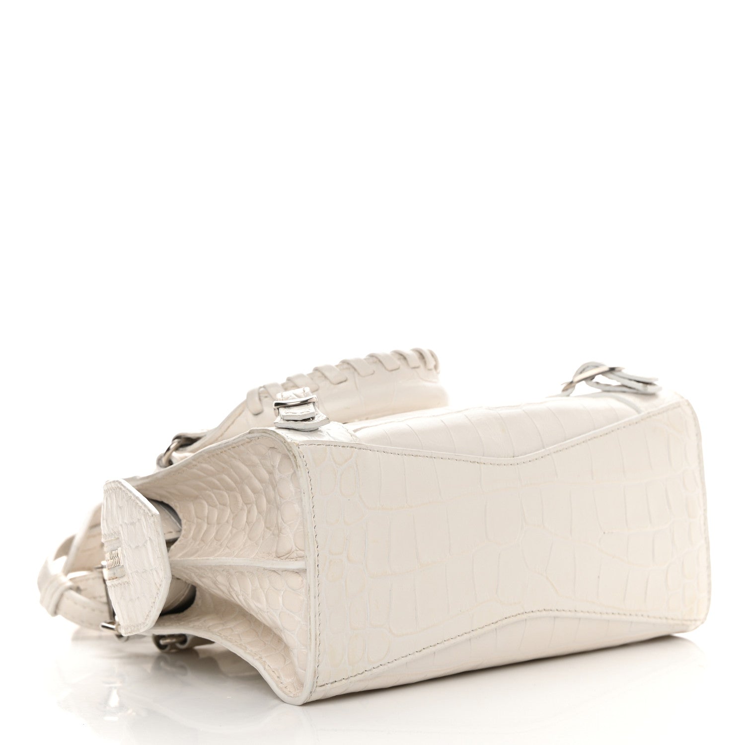 Balenciaga Extra Supple Calfskin Crocodile Embossed Neo Classic Silver Hardware Mini City White 4 of 17