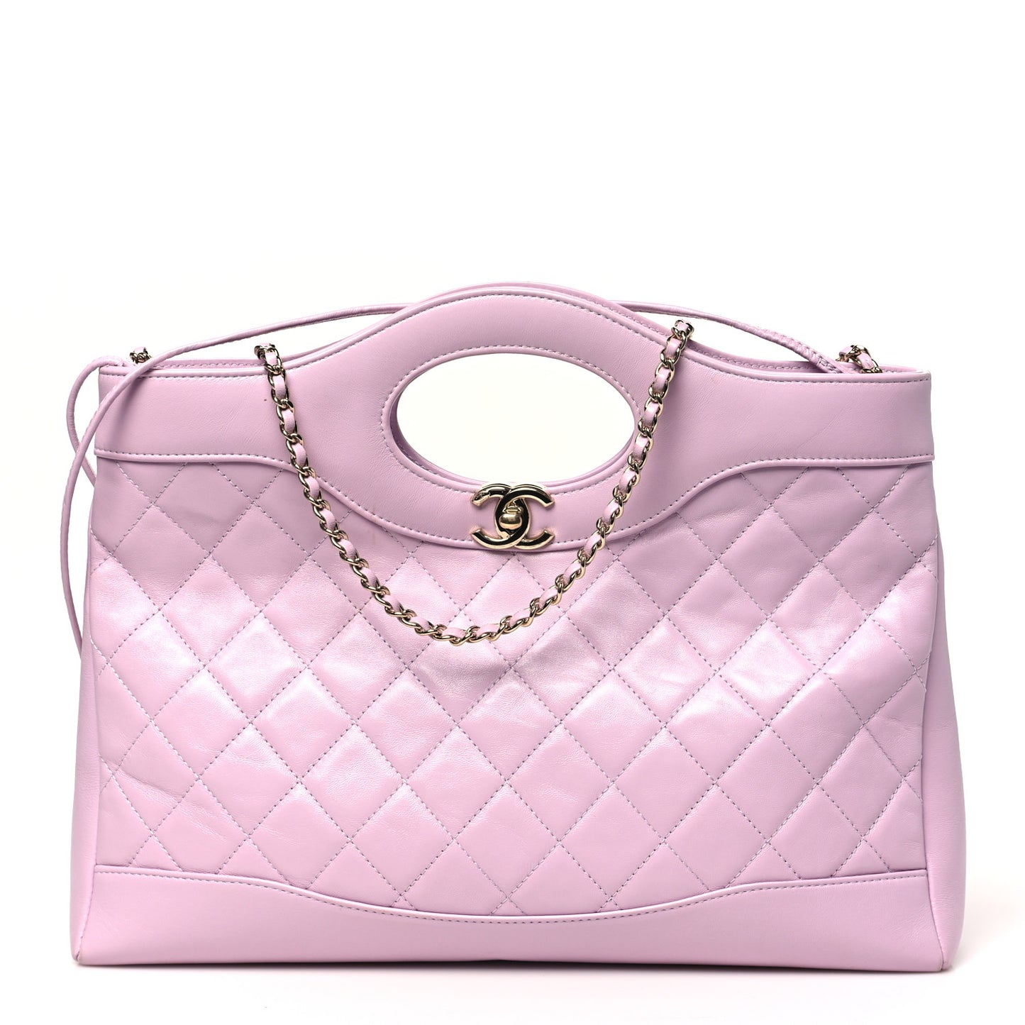 Shiny Lambskin Quilted 31 Shopping Bag Light Purple