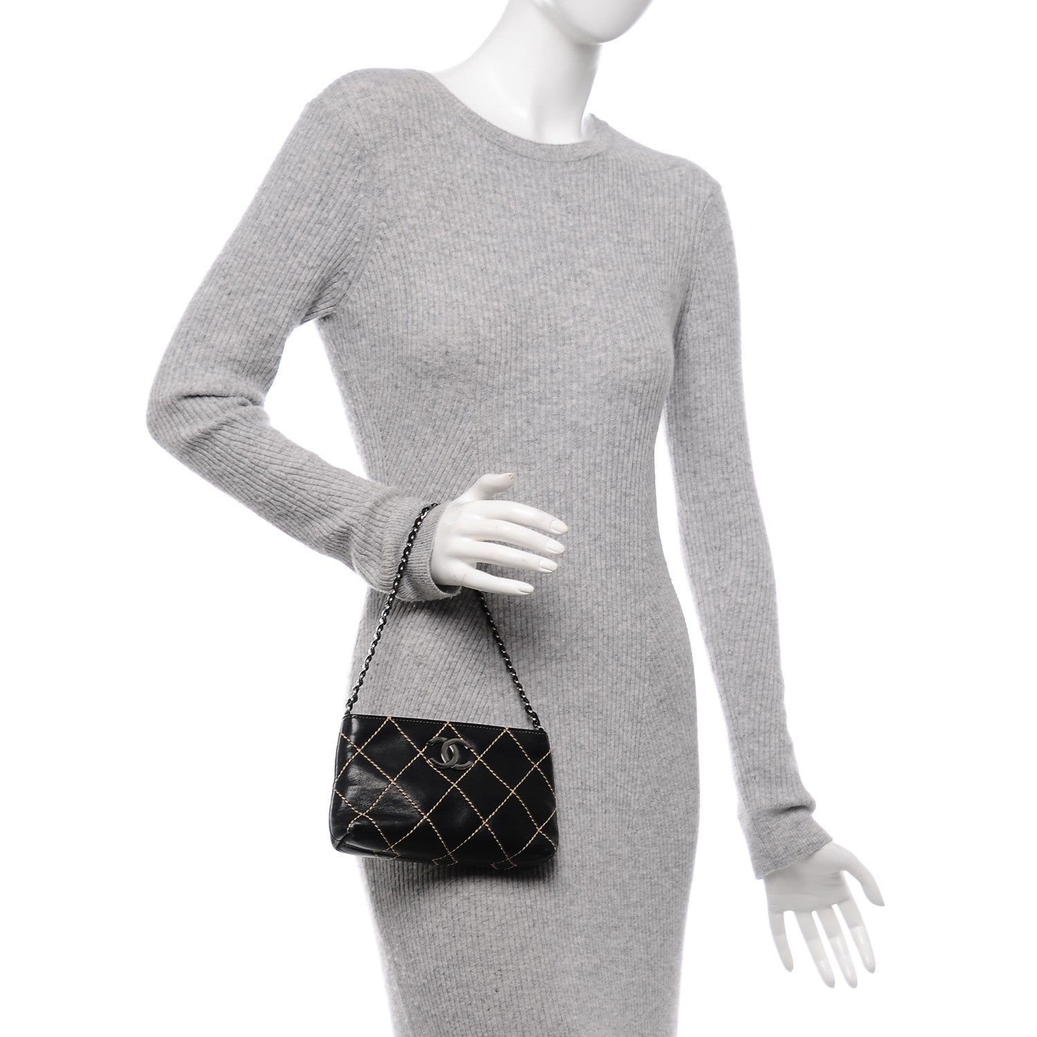 Chanel Lambskin Surpique Stitch Pochette Black 2 of 7