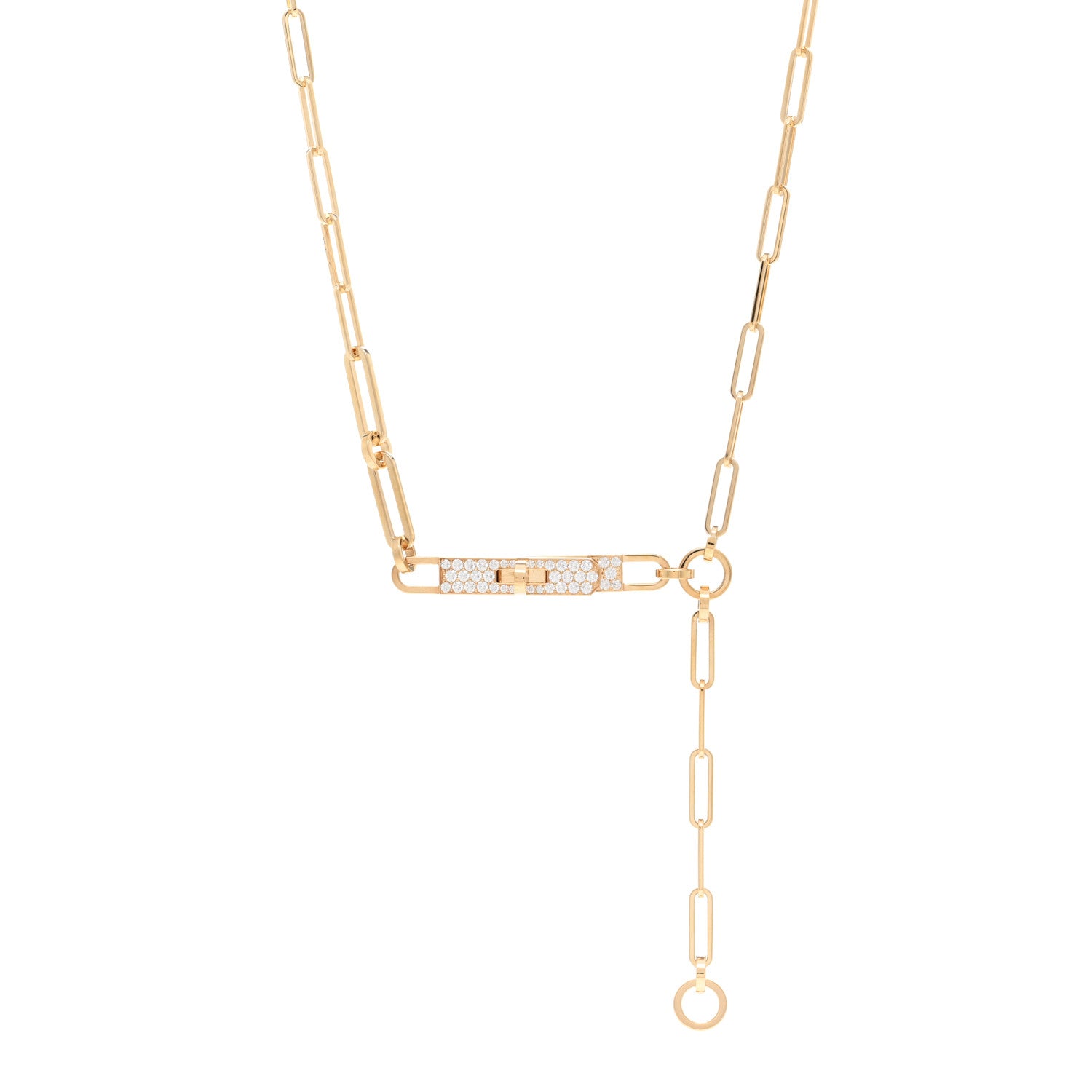 Hermes 18K Yellow Gold Diamond Pave PM Kelly Chaine Lariat Necklace SH 1 of 4