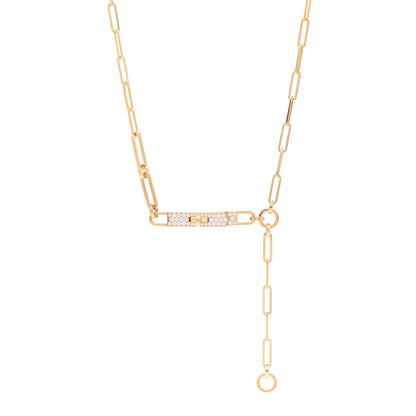 Hermes 18K Yellow Gold Diamond Pave PM Kelly Chaine Lariat Necklace SH 1 of 4