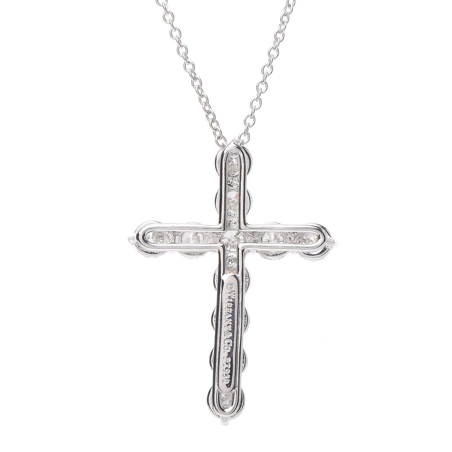 Tiffany Platinum Diamond Large Cross Pendant Necklace 5 of 8
