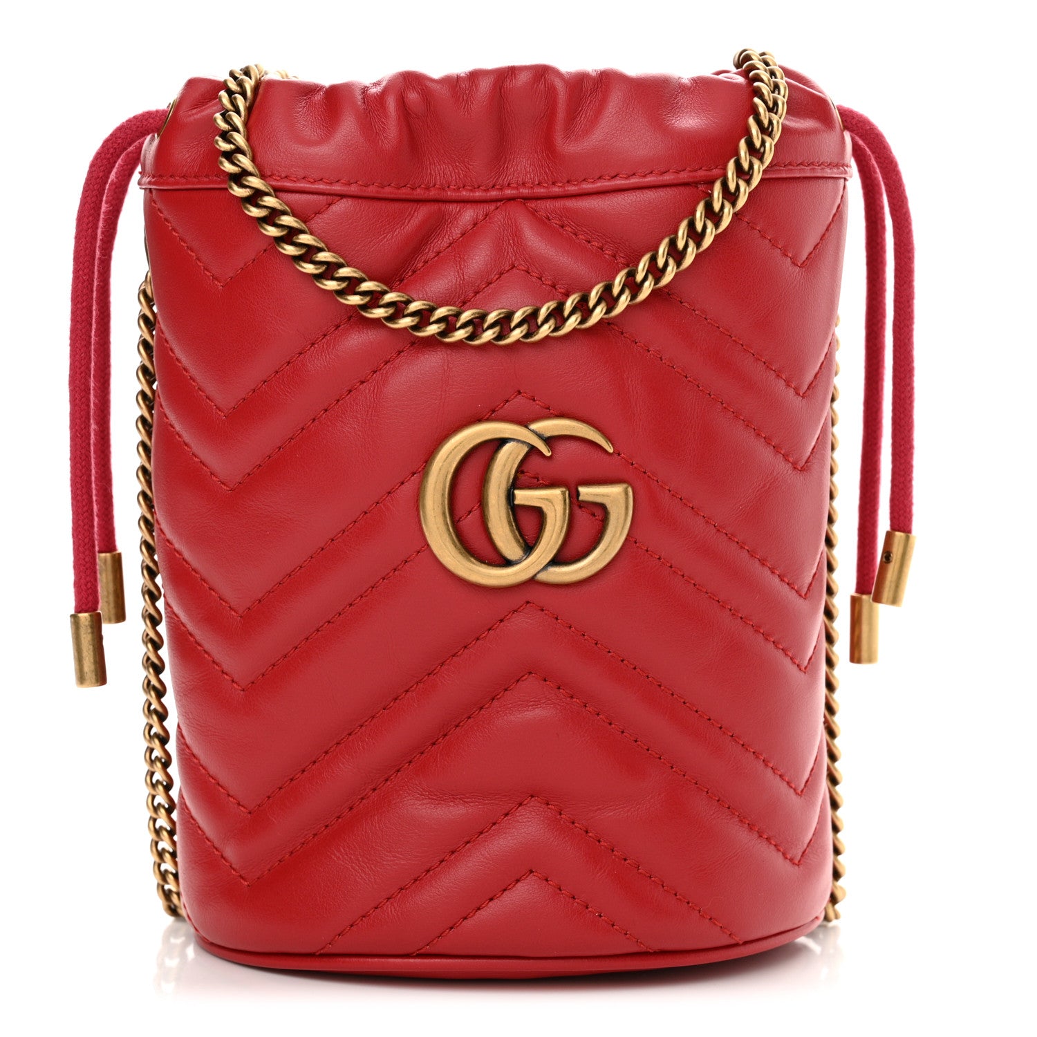Gucci Calfskin Matelasse Mini GG Marmont 2.0 Bucket Bag Hibiscus Red 1 of 11