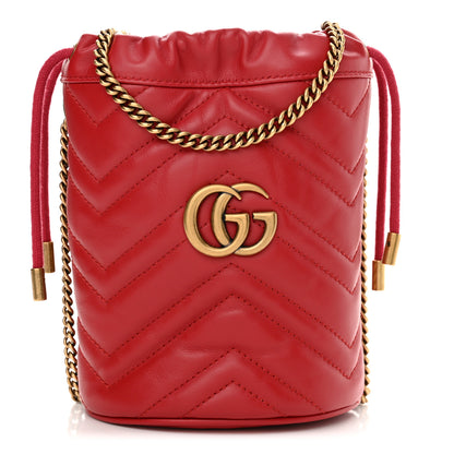 Gucci Calfskin Matelasse Mini GG Marmont 2.0 Bucket Bag Hibiscus Red 1 of 11