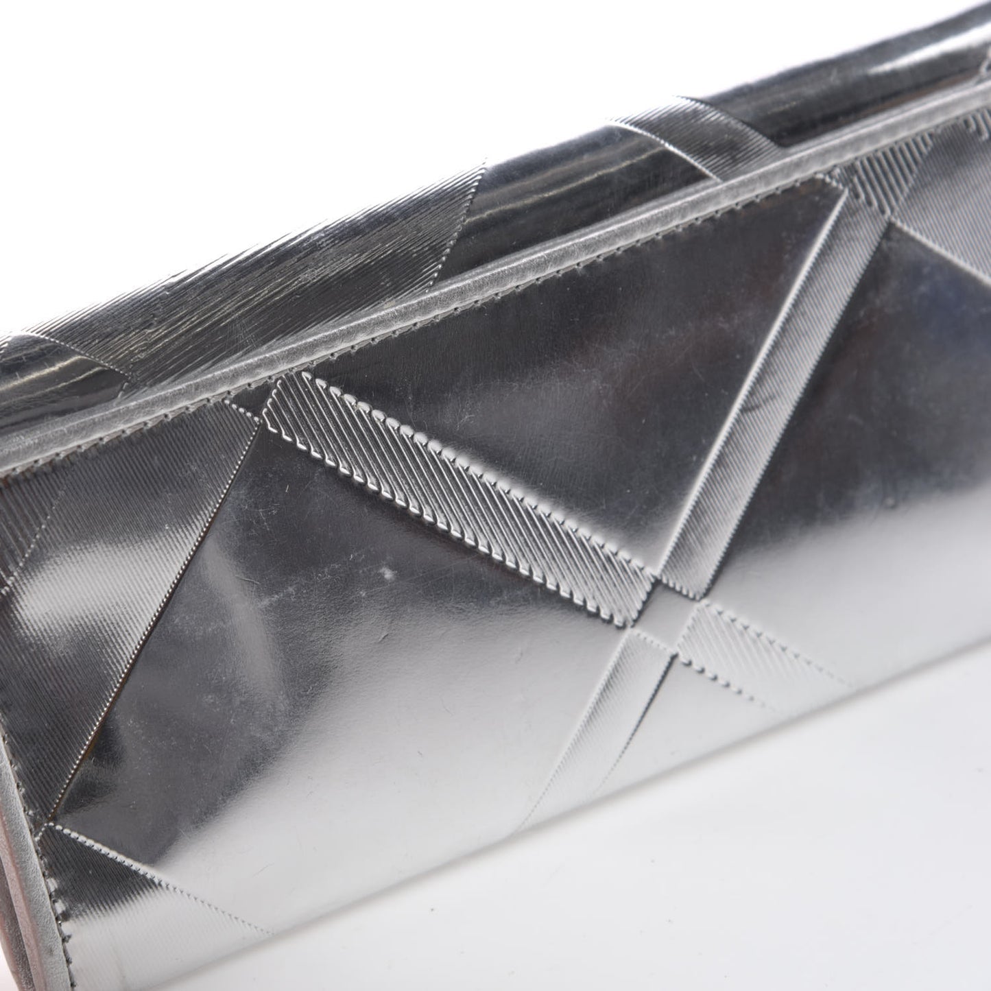 Metallic Calfskin Check Embossed Continental Wallet Silver