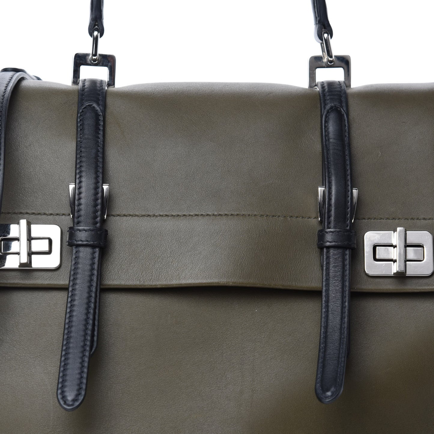 City Calfskin Convertible Top Handle Tote Militare Green Black