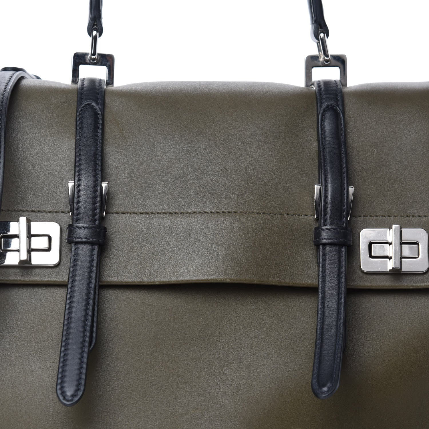 Prada City Calfskin Convertible Top Handle Tote Militare Green Black 9 of 9