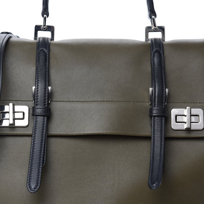 Prada City Calfskin Convertible Top Handle Tote Militare Green Black 9 of 9