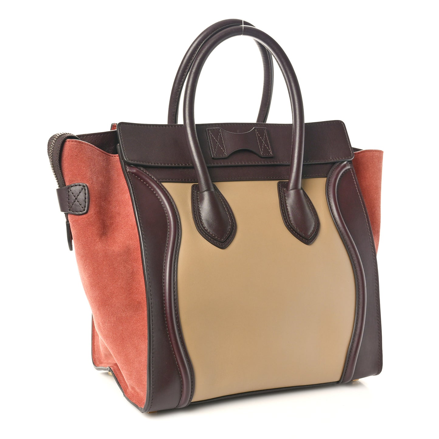 Satin Calfskin Suede Mini Tri-Color Luggage Beige