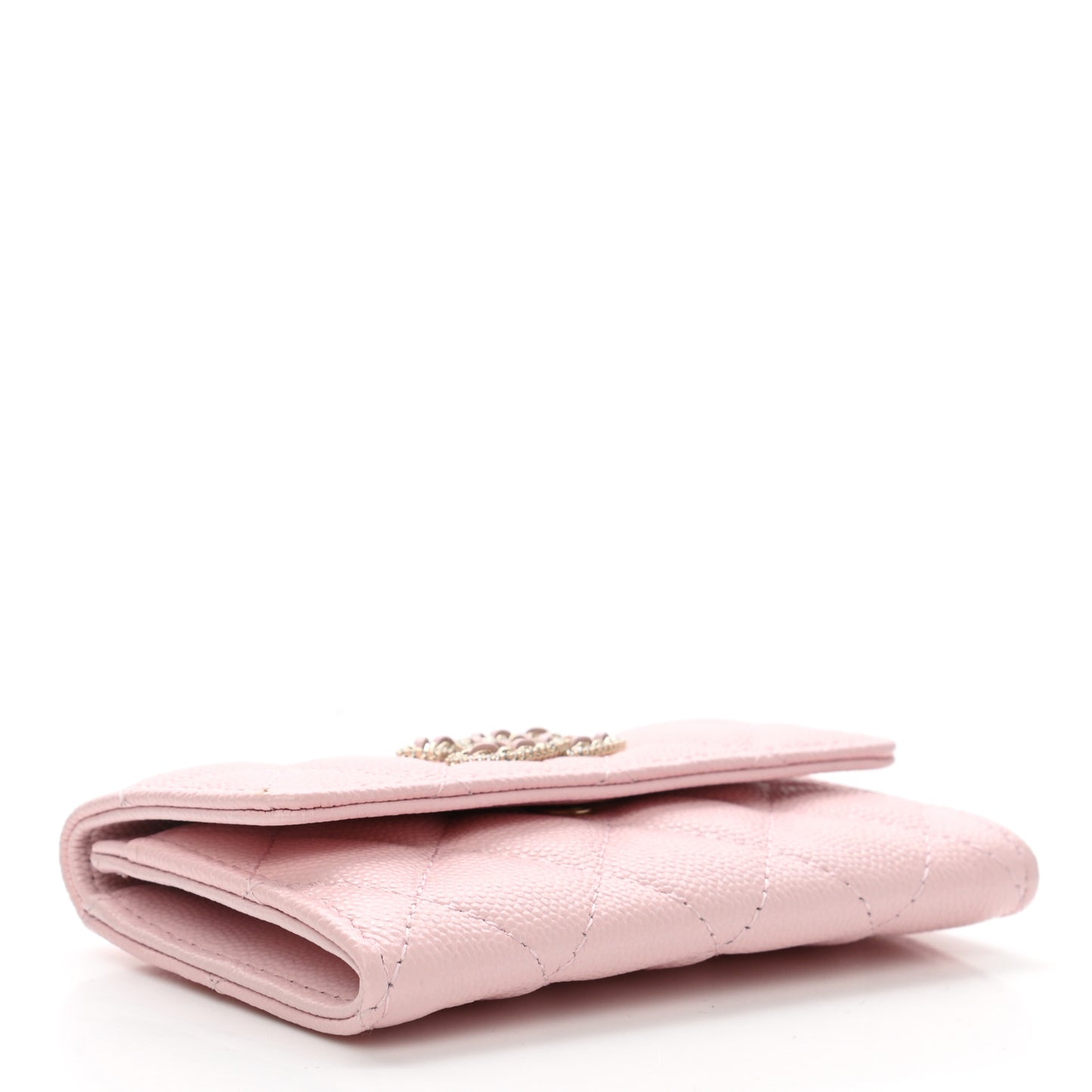 Caviar Quilted Crystal CC Flap Card Holder Pink