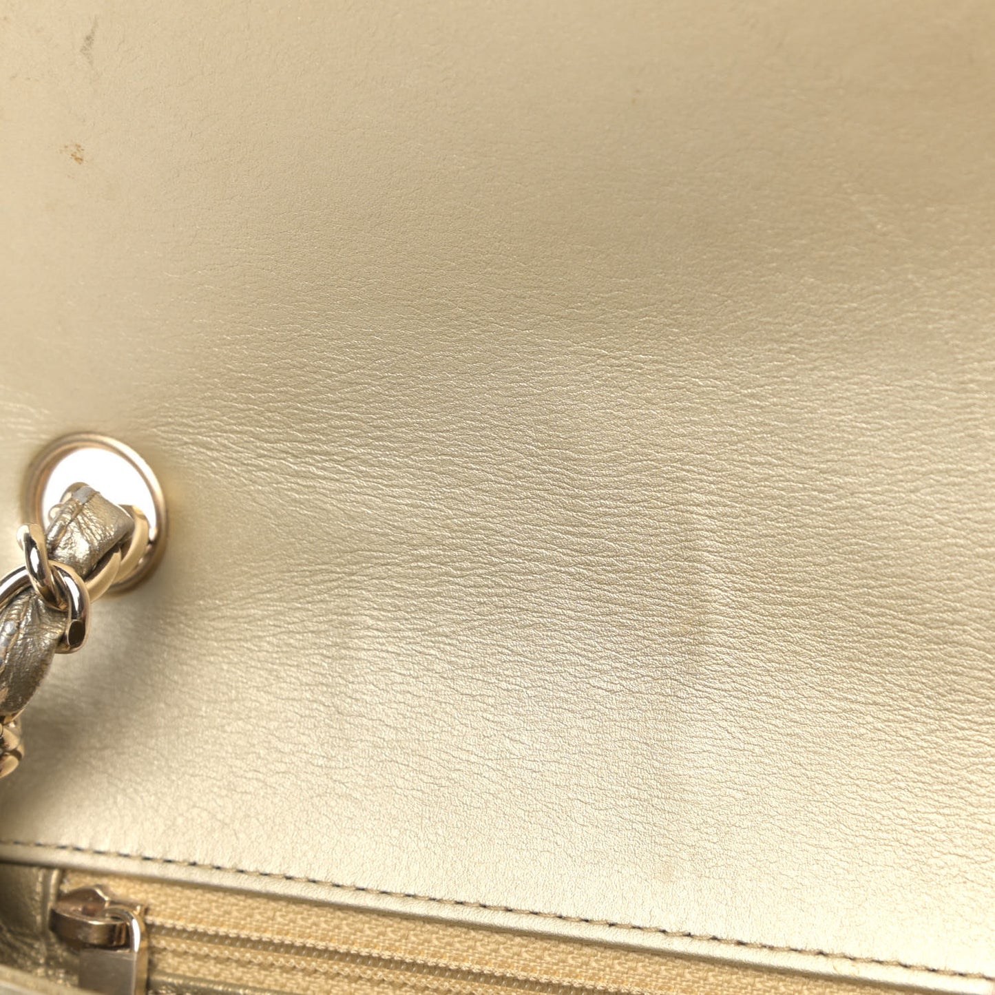 Patent Metallic Crumpled Calfskin Chevron Quilted Mini Square Flap Gold