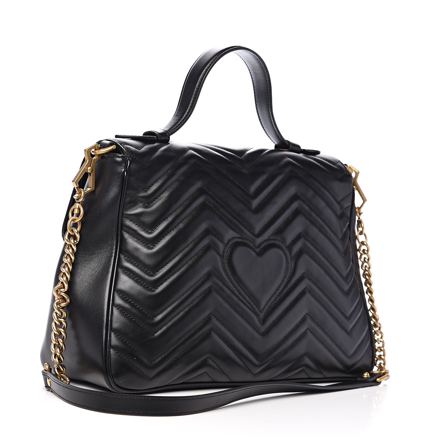 Calfskin Matelasse Medium GG Marmont Top Handle Shoulder Bag Black