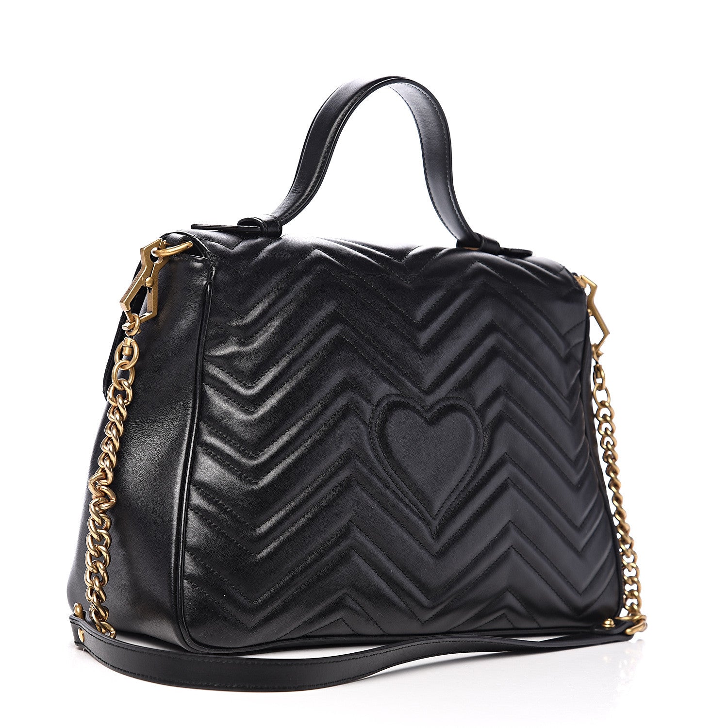 Gucci Calfskin Matelasse Medium GG Marmont Top Handle Shoulder Bag Black 2 of 13