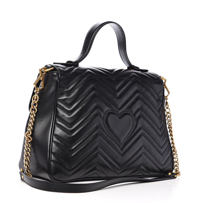 Gucci Calfskin Matelasse Medium GG Marmont Top Handle Shoulder Bag Black 2 of 13