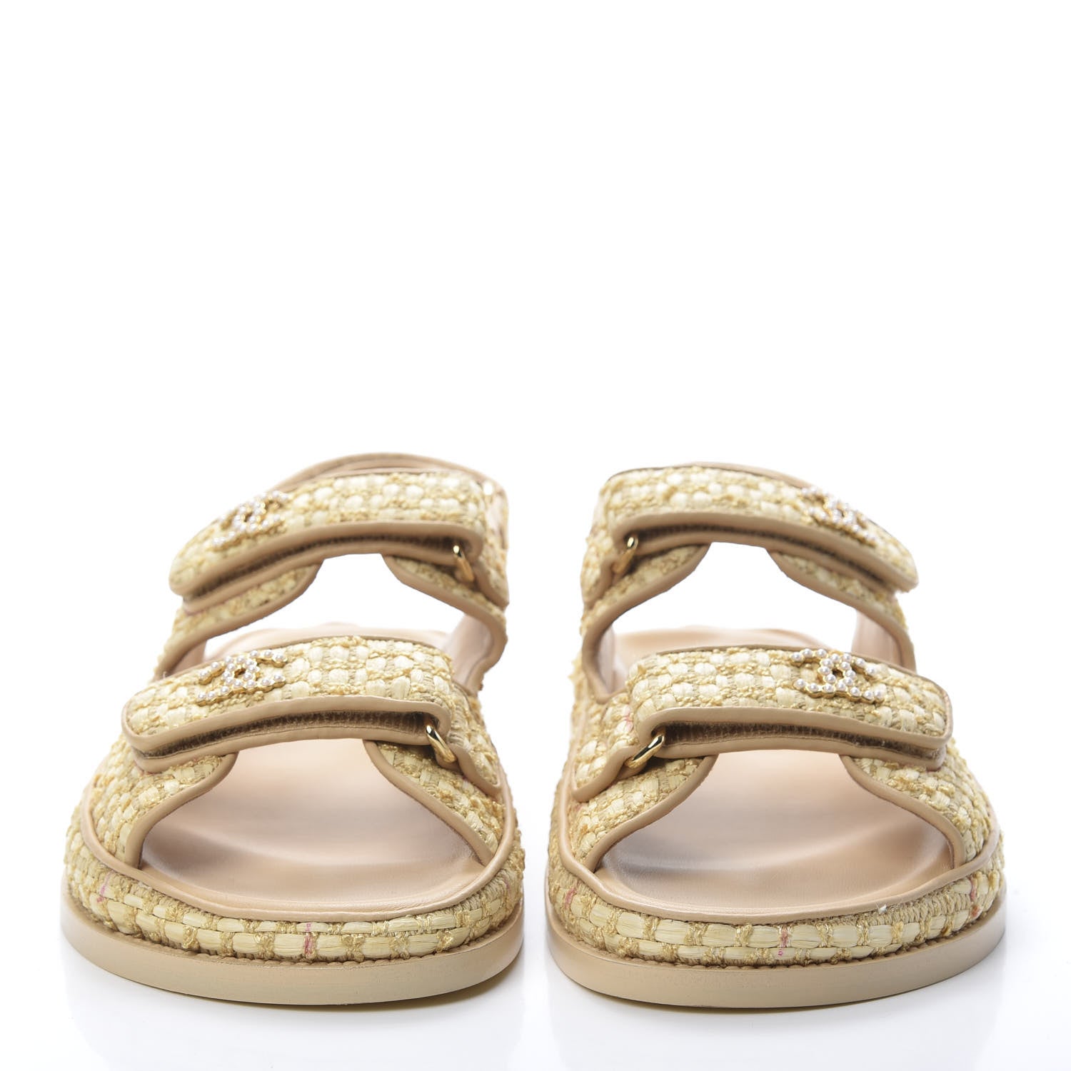 Chanel Braided Fabric Velcro Dad Sandals 39.5 Beige 2 of 12