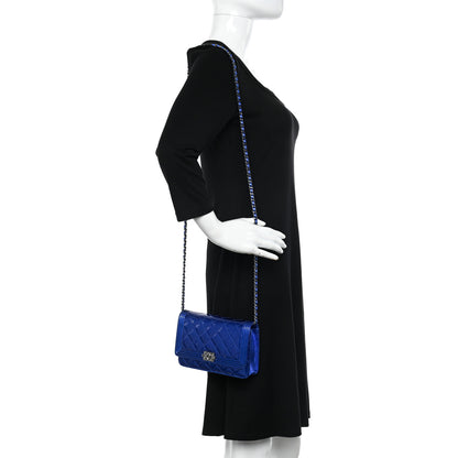 Chanel Metallic Patent Calfskin Quilted Boy Wallet on Chain WOC Blue 2 of 15
