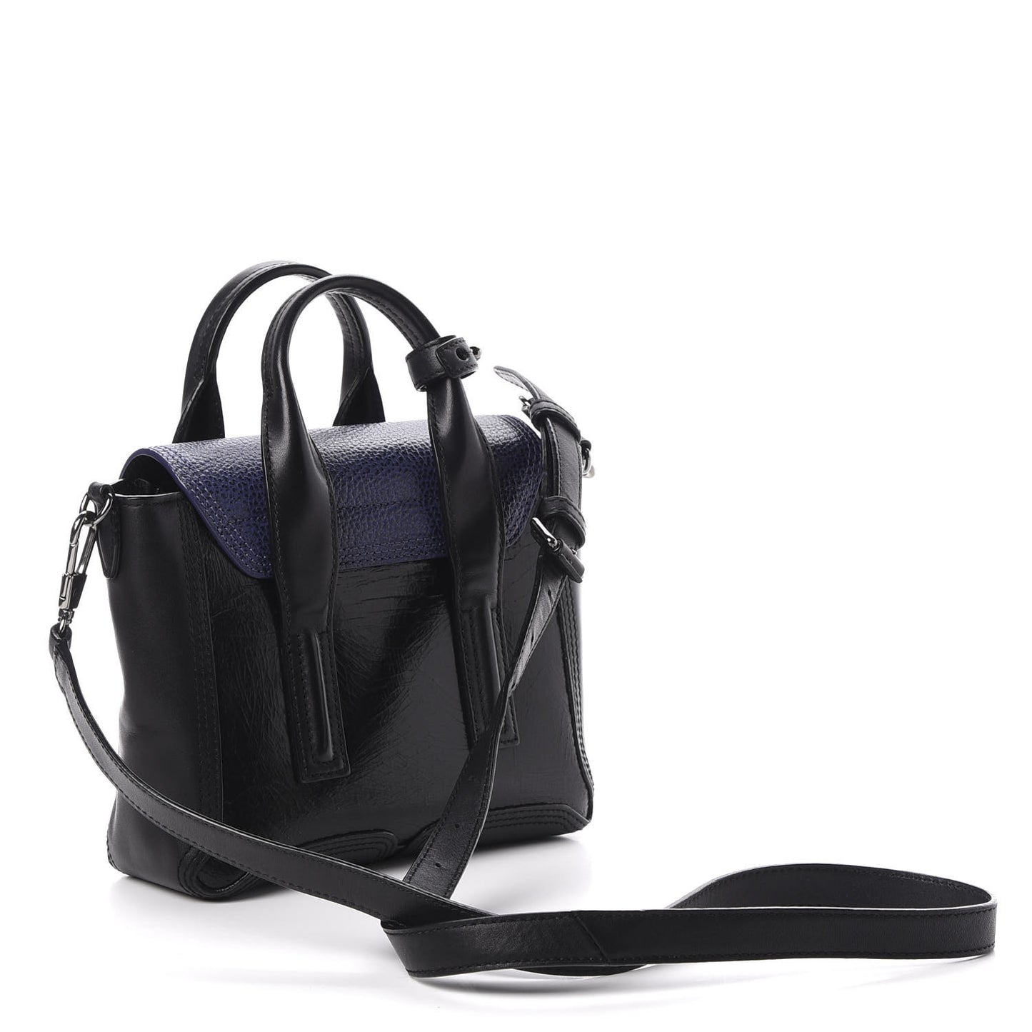 3.1 Textured Patent Calfskin Mini Pashli Satchel Black Blue