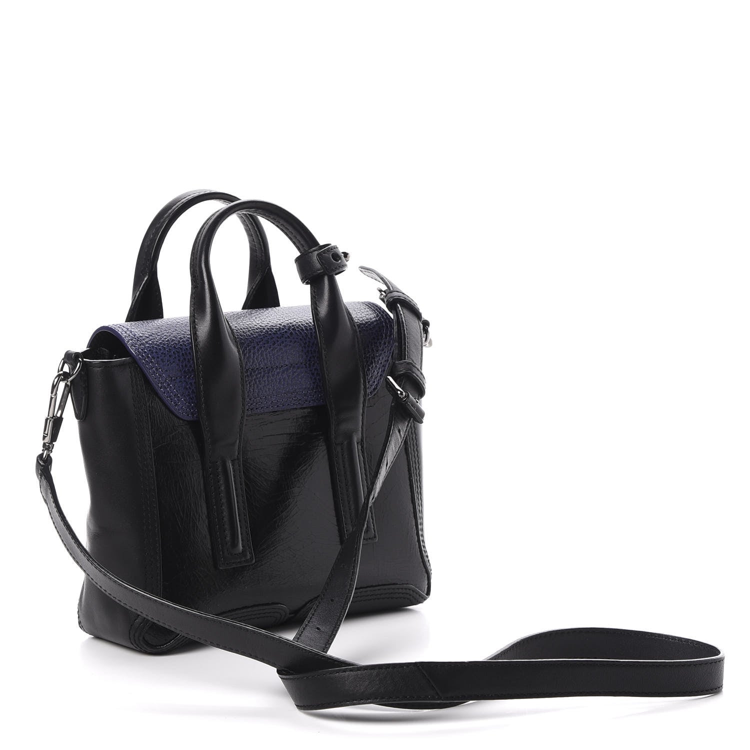 3.1 Phillip Lim 3.1 Textured Patent Calfskin Mini Pashli Satchel Black Blue 4 of 10