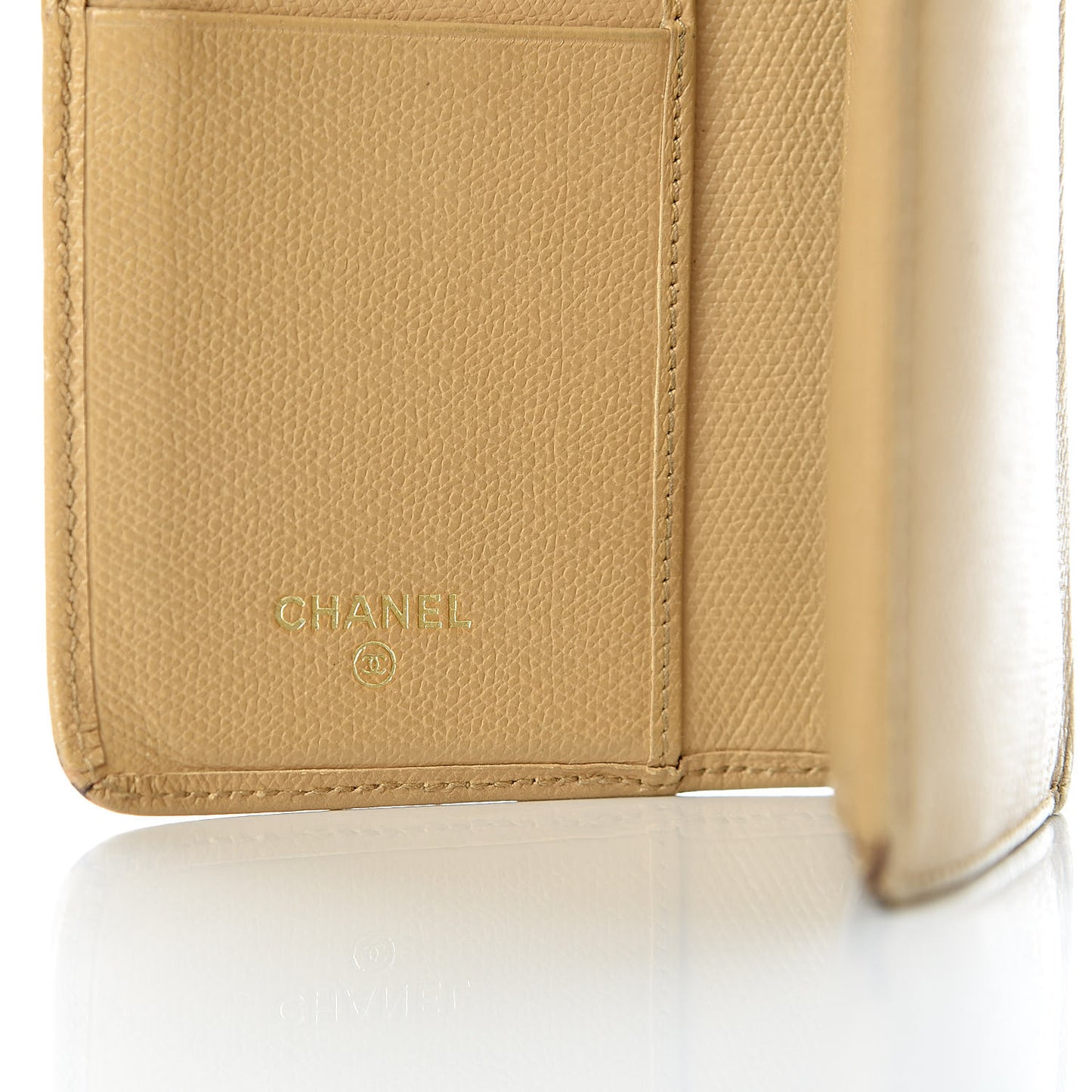Grained Calfskin CC Button Yen Wallet Beige