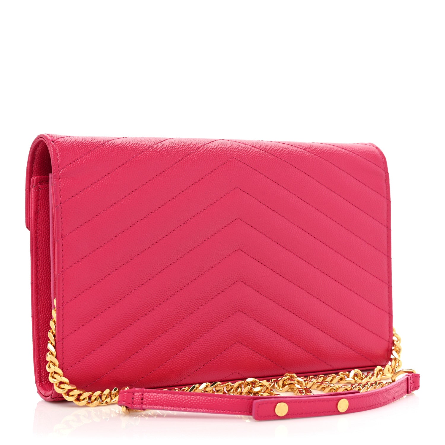 Saint Laurent Grain De Poudre Matelasse Chevron Monogram Chain Wallet Hot Pink 3 of 10