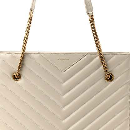 Saint Laurent Grain De Poudre Matelasse Chevron Medium Tribeca Shopping Bag Crema Soft 8 of 10