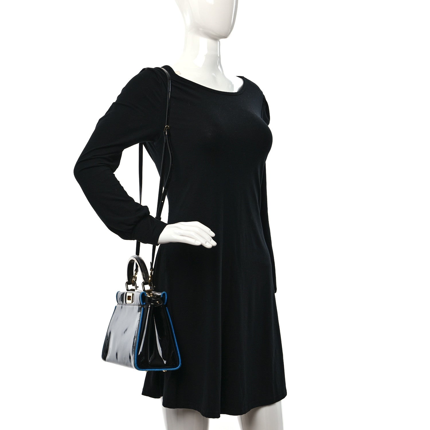 Fendi Patent Mini Plexi Handle Peekaboo Iconic Satchel Black Blue 2 of 10