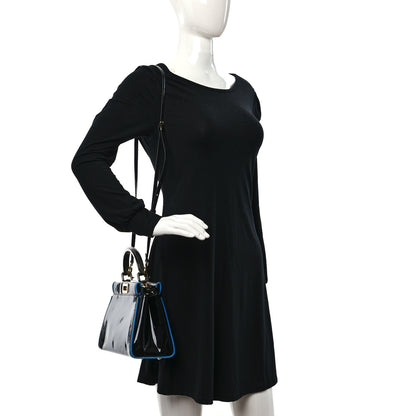 Fendi Patent Mini Plexi Handle Peekaboo Iconic Satchel Black Blue 2 of 10