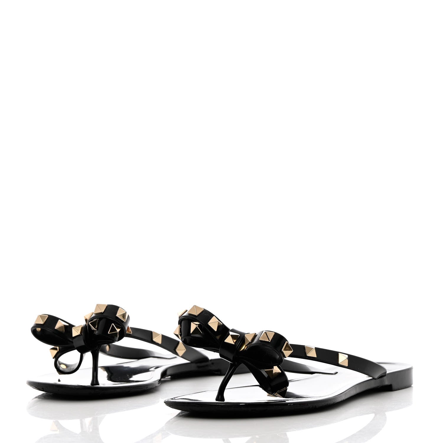 Valentino Garavani PVC Jelly Rockstud Bow Thong Sandals 37 Black 3 of 9