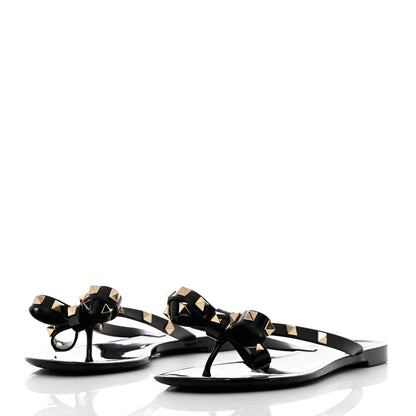 Valentino Garavani PVC Jelly Rockstud Bow Thong Sandals 37 Black 3 of 9